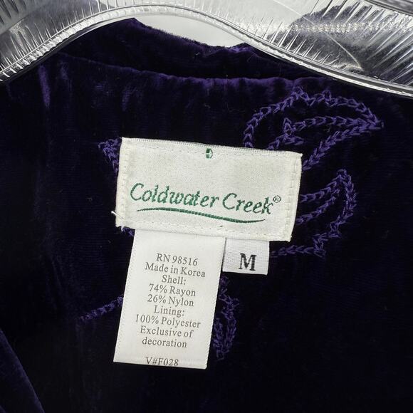 COLDWATER CREEK Purple Velvet Shacket Size M Embroidery Whimsygoth Jacket Velour - Picture 4 of 8